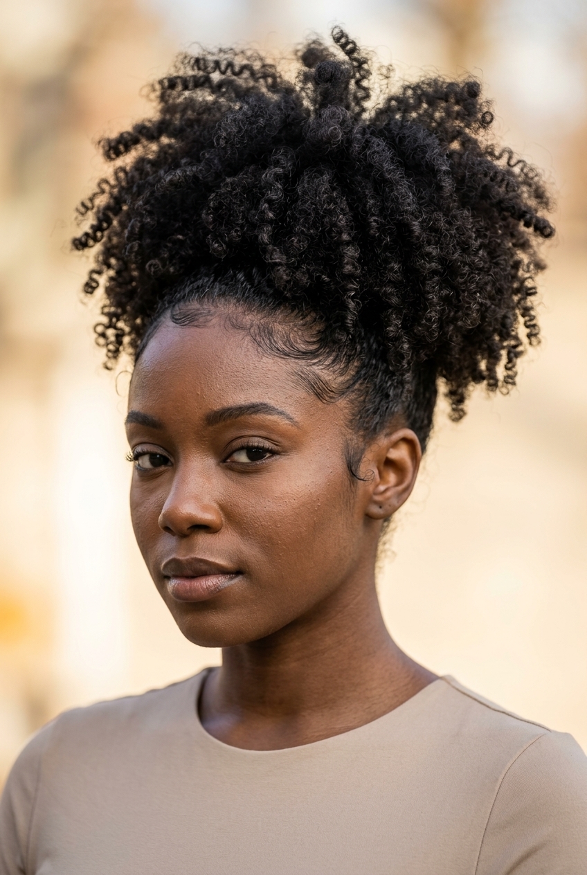 short natural high puff with laid edges in deep jet black for summer