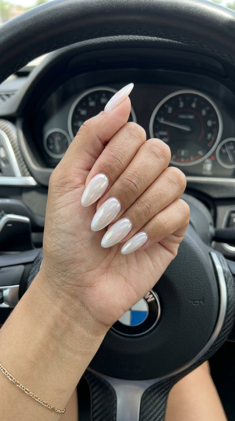 June Manicure Ideas 2026: Glazed Donut Chrome Nails Glazed Donut Era Pearlescent nails: June manicure ideas 2026, glamorous chrome shift for parties and nights out.