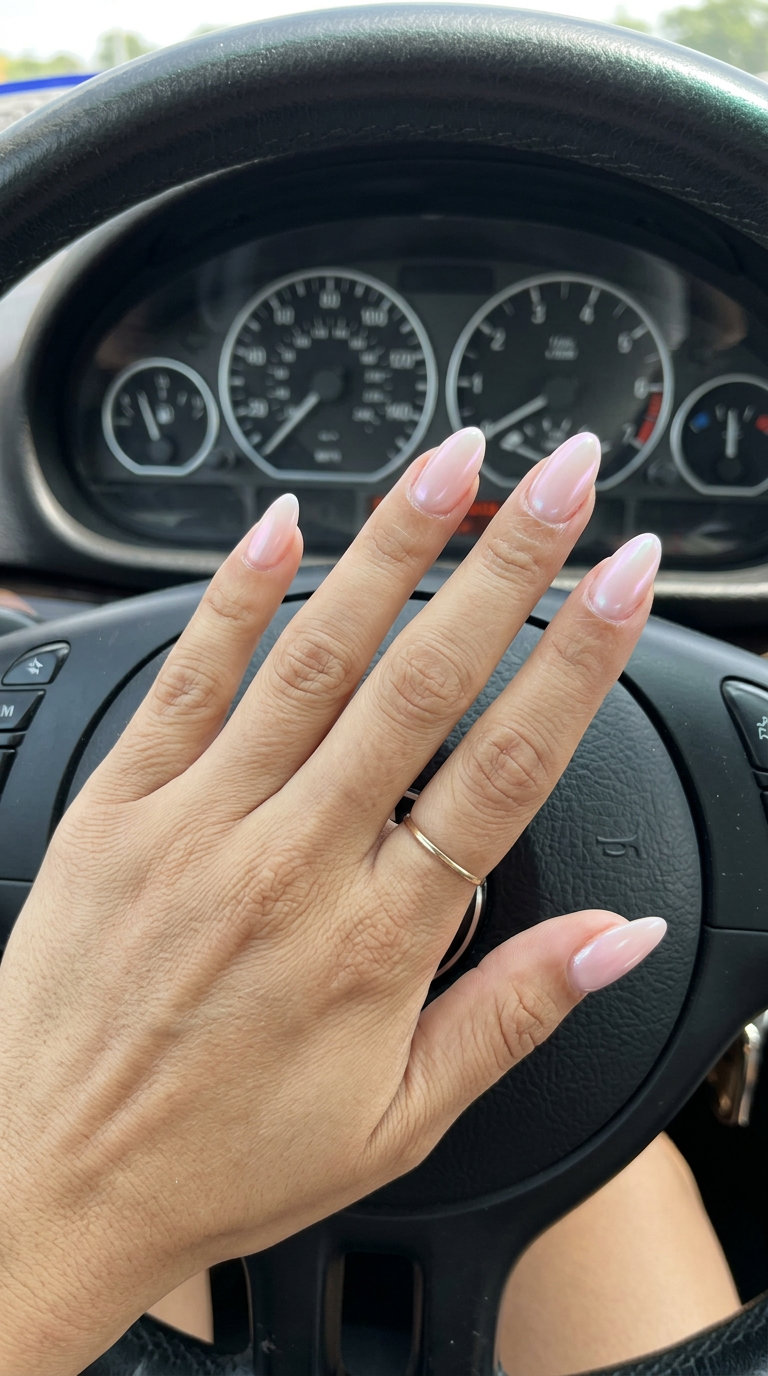 Milky Pink Pearlescent Shine Nails 2026 Milky Pink Pearlescent Shine nails: Sophisticated bridal or formal event style. Summer trends 2026.