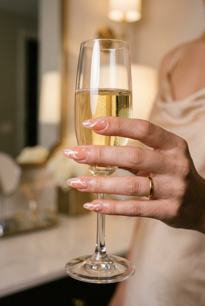 Peach Swirl Jelly Manicure 2026 | Bohemian Summer Style Peach Swirl Jelly manicure with pearlescent accents. June manicure ideas - summer trends 2026 for bohemian style.
