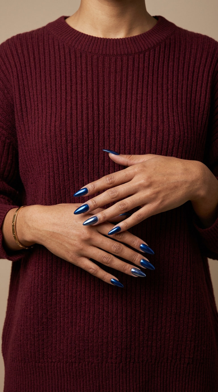 Cobalt Blue Metallic Nails | June Manicure Ideas 2026 Cobalt blue metallic nails with accent: edgy June manicure ideas for summer trends 2026.