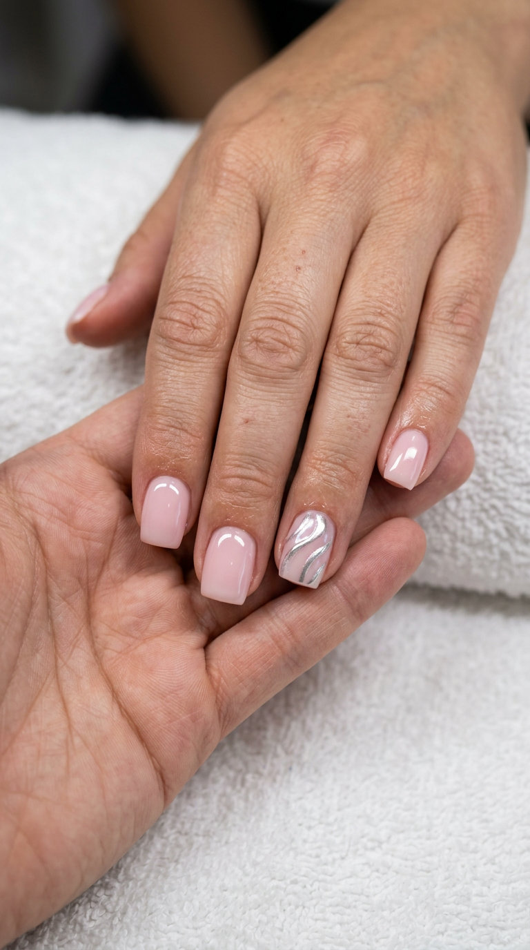 Milky Pink Chrome Abstract Nails | June Manicure Ideas 2026 Milky pink chrome abstract nails: minimalist June manicure ideas for summer trends 2026.