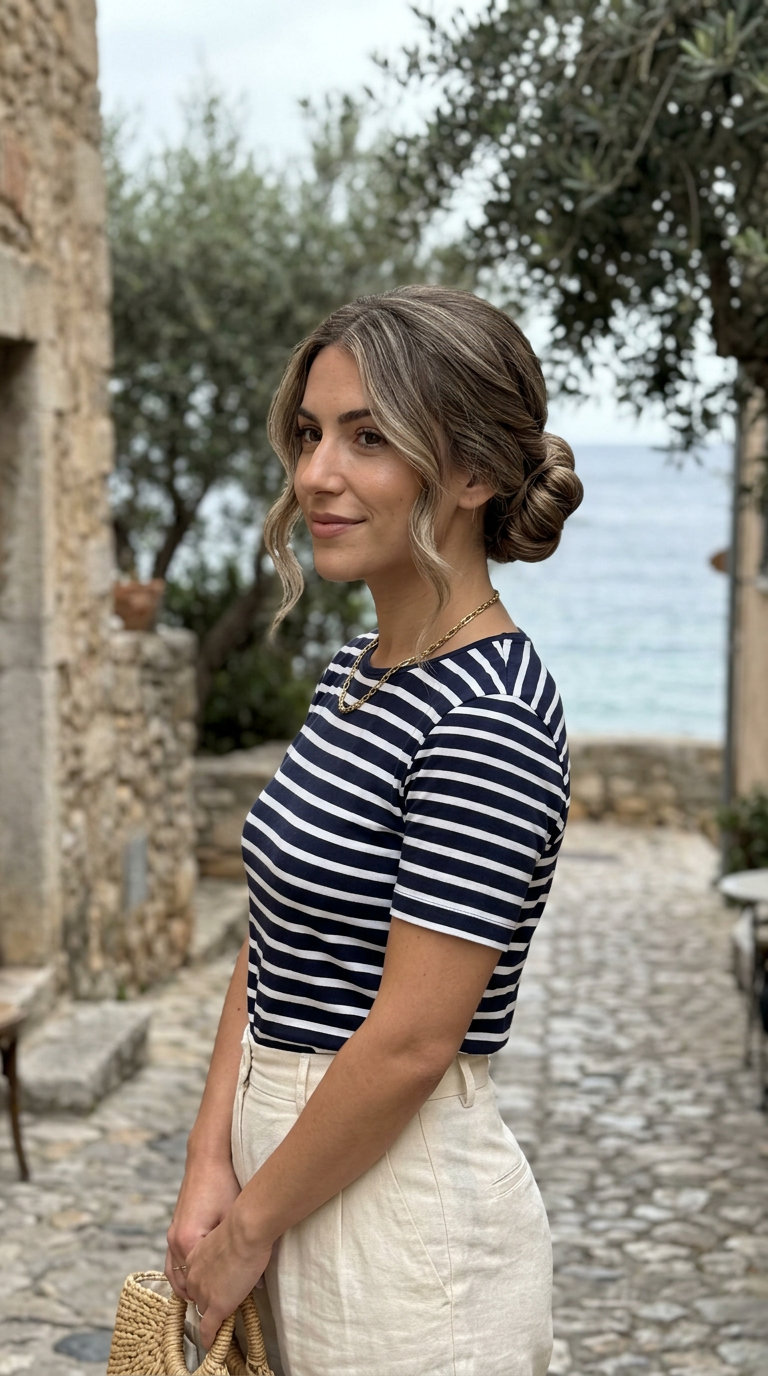French Chic Twisted Chignon 2026 mushroom bronde twisted low chignon with cool beige highlights for professional looks