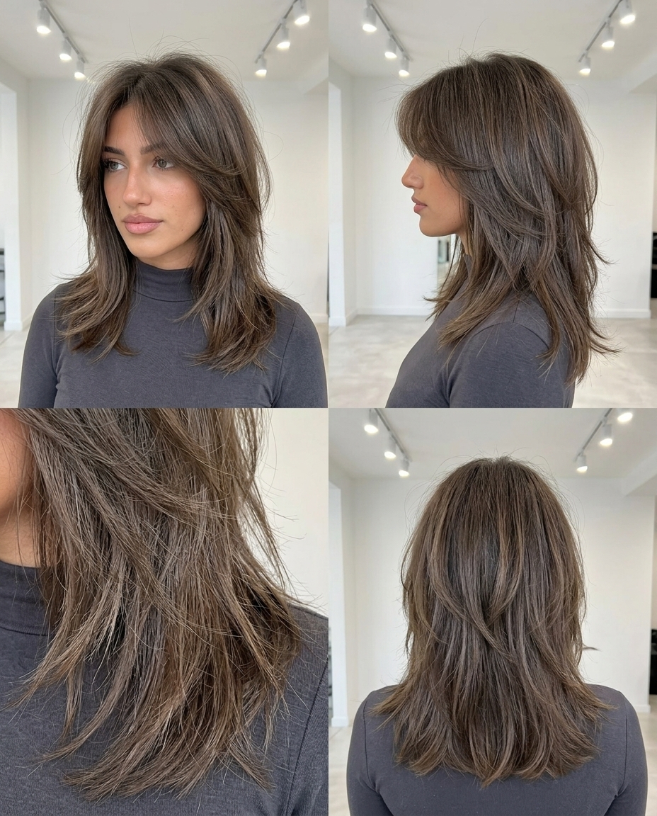 cool mushroom brown shag haircut with razored layers and disconnected fringe for summer