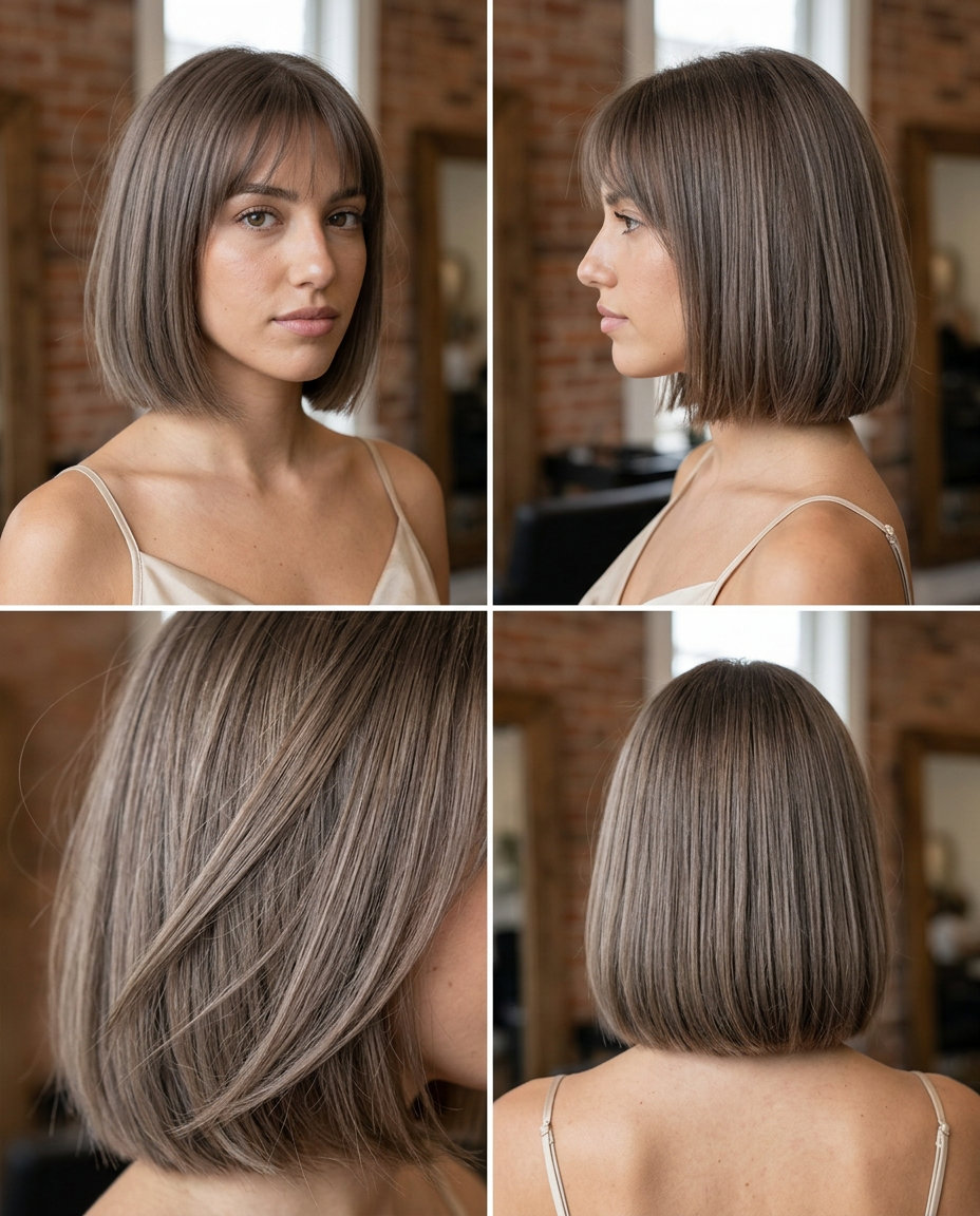 short french bob with wispy micro-bangs and blunt perimeter for work