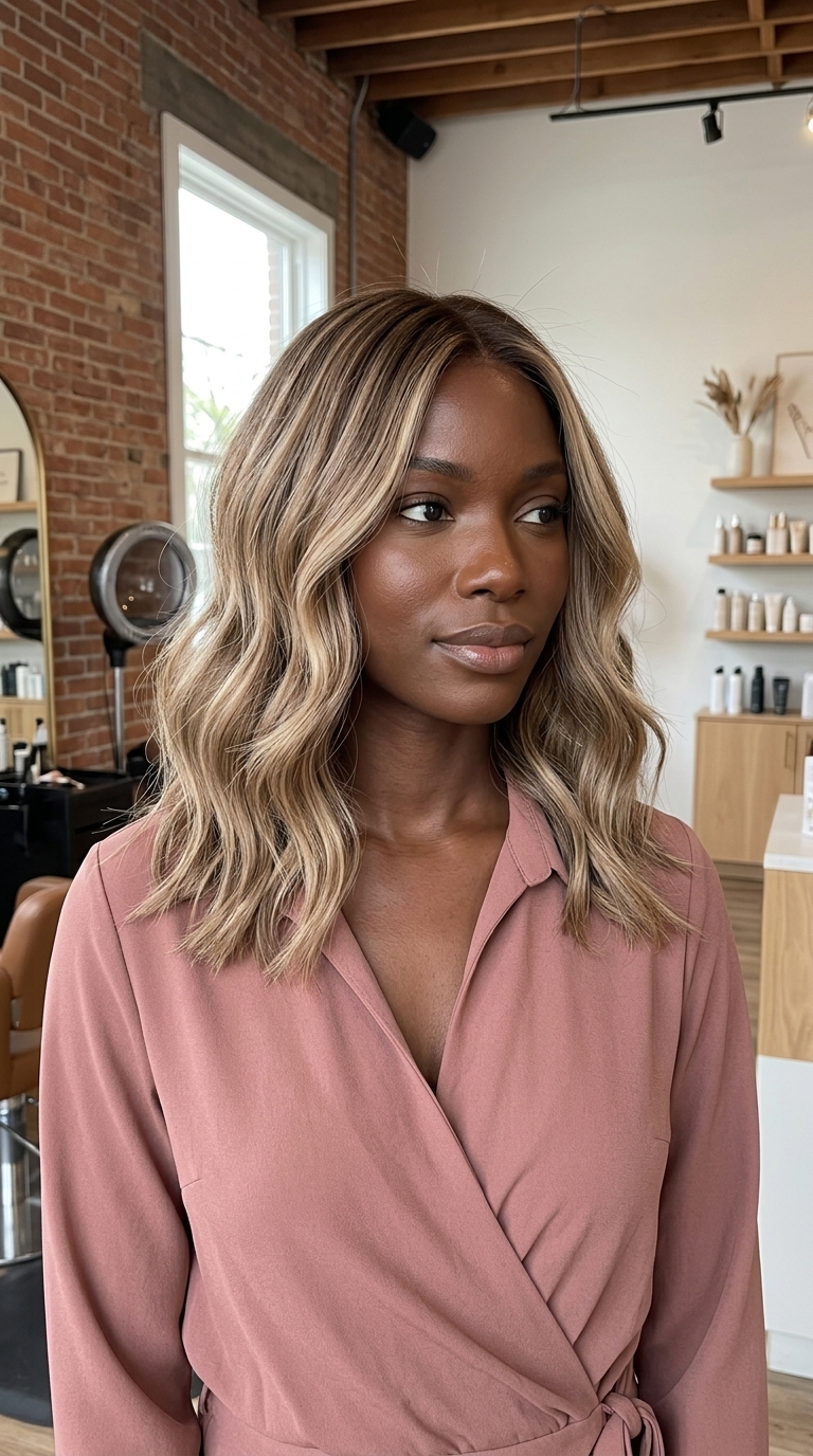 Oatmilk Bronde 2026: Chic Vanilla Babylights long oatmilk bronde with vanilla babylights and clear gloss with no fringe for brunch