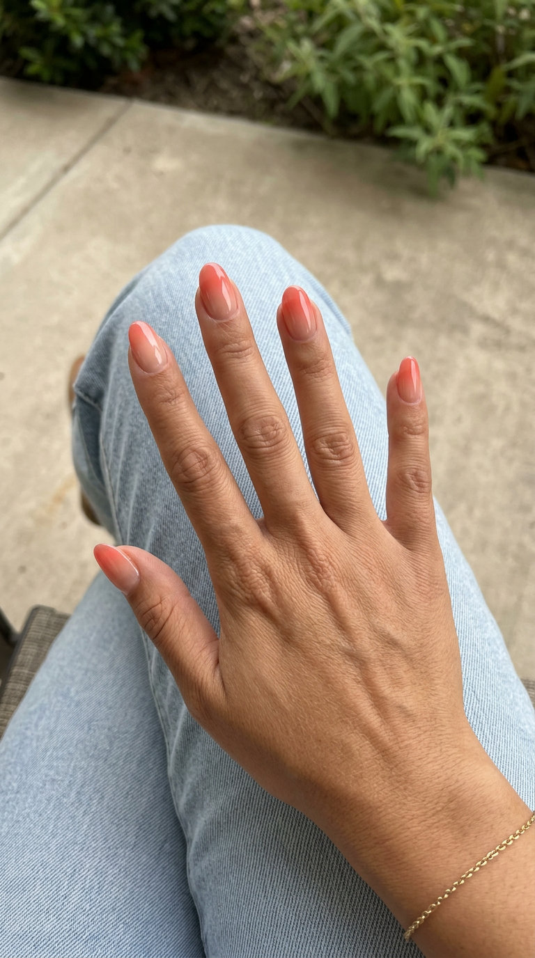 Coral Reef Jelly Ombre oval nails: juicy, tropical oval summer nails 2026 for all skin tones. Great for beach parties.