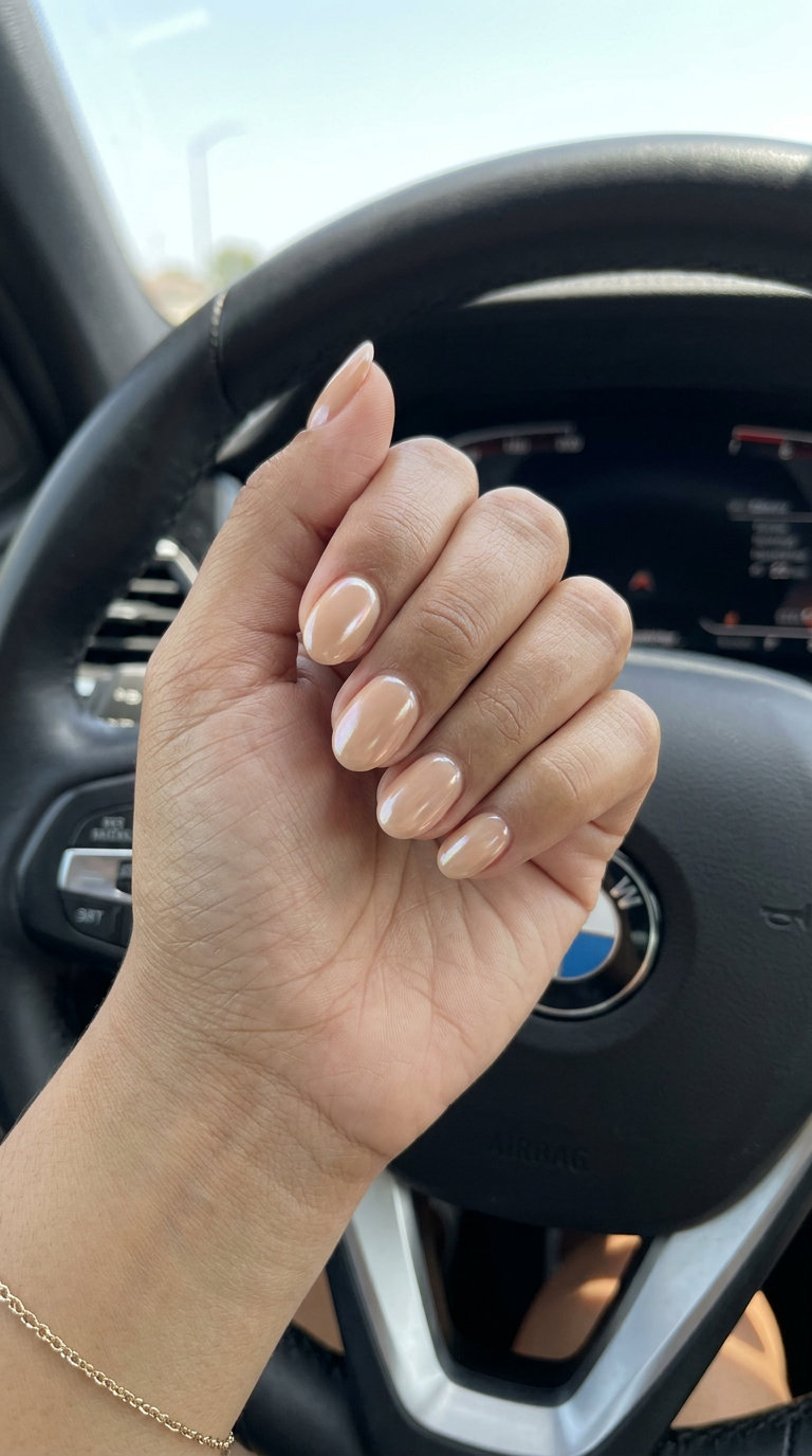 Creamy nude glazed donut oval nails for daily wear, work, and minimalist style. Oval summer nails 2026.