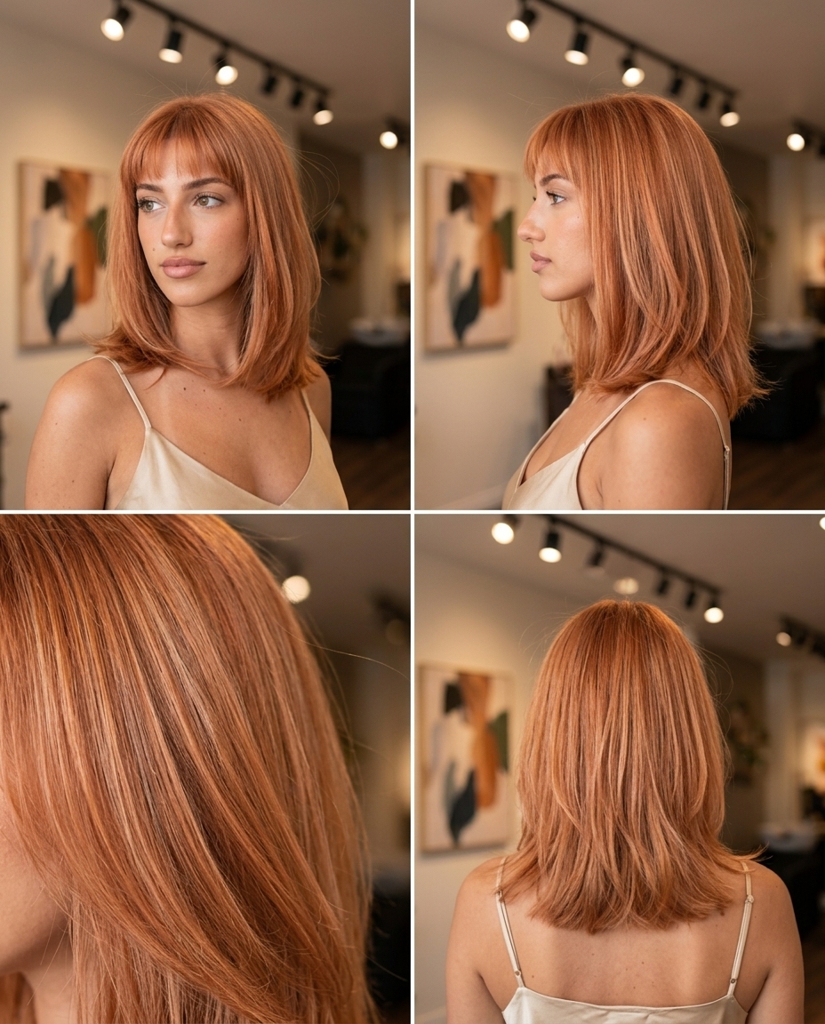 Summer Fling Crop in Peach Fuzz Copper 2026 medium peach fuzz copper crop with wispy baby bangs for playful outings
