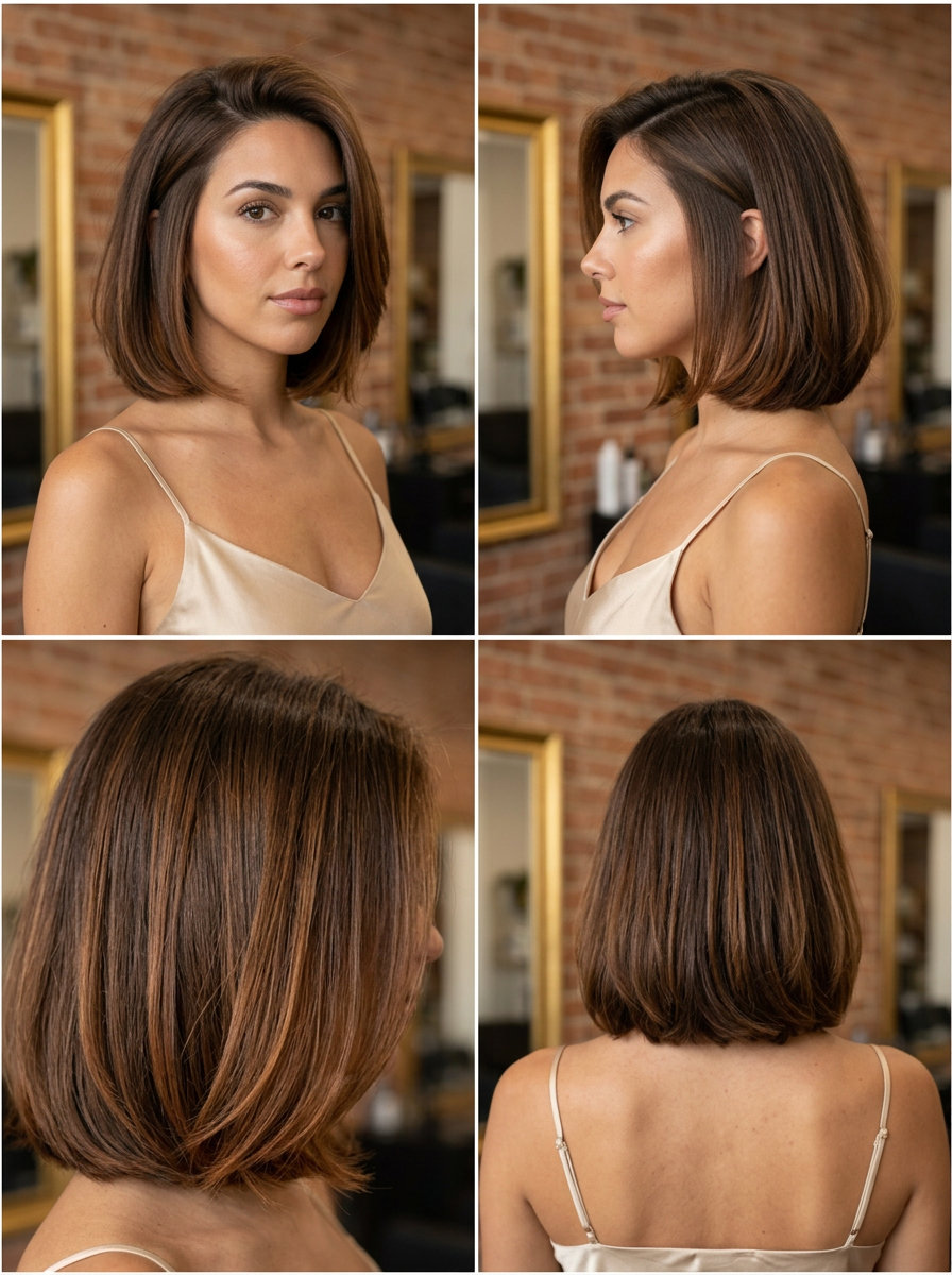 chin-length italian bob haircut in pecan pie brown with copper warmth for summer 2026