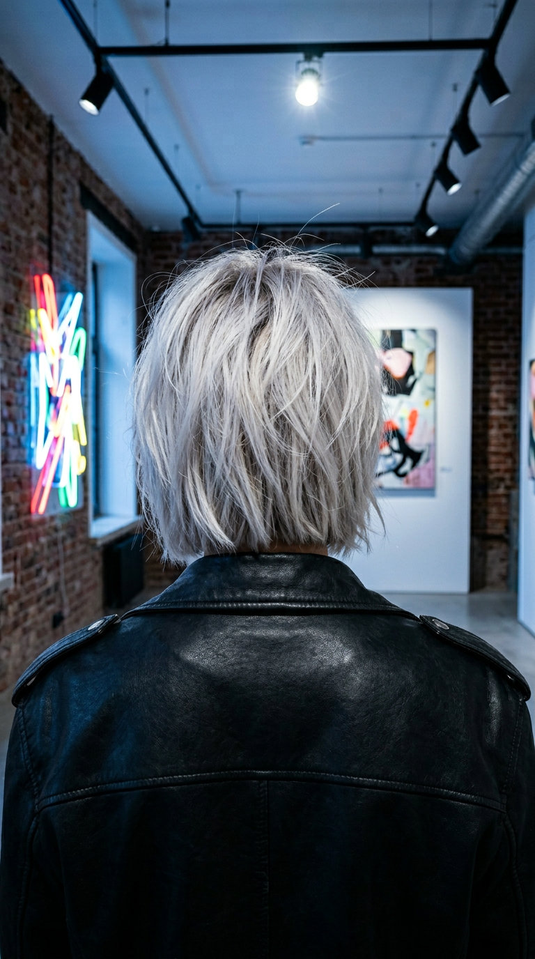 jaw-length layered bob with icy platinum blonde and dark vanilla root for summer