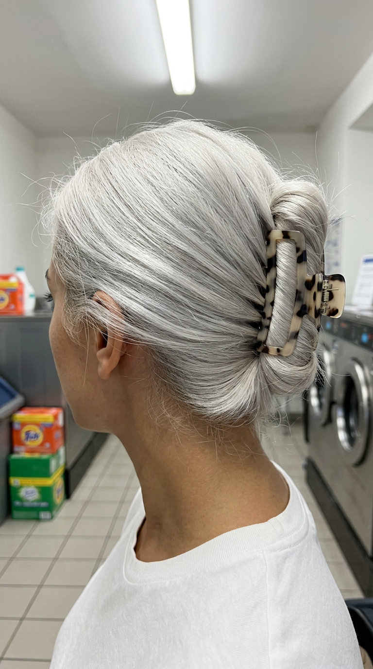 Platinum Blonde Minimalist Claw Clip Twist 2026 long platinum blonde hair in minimalist claw clip twist updos with clean finish