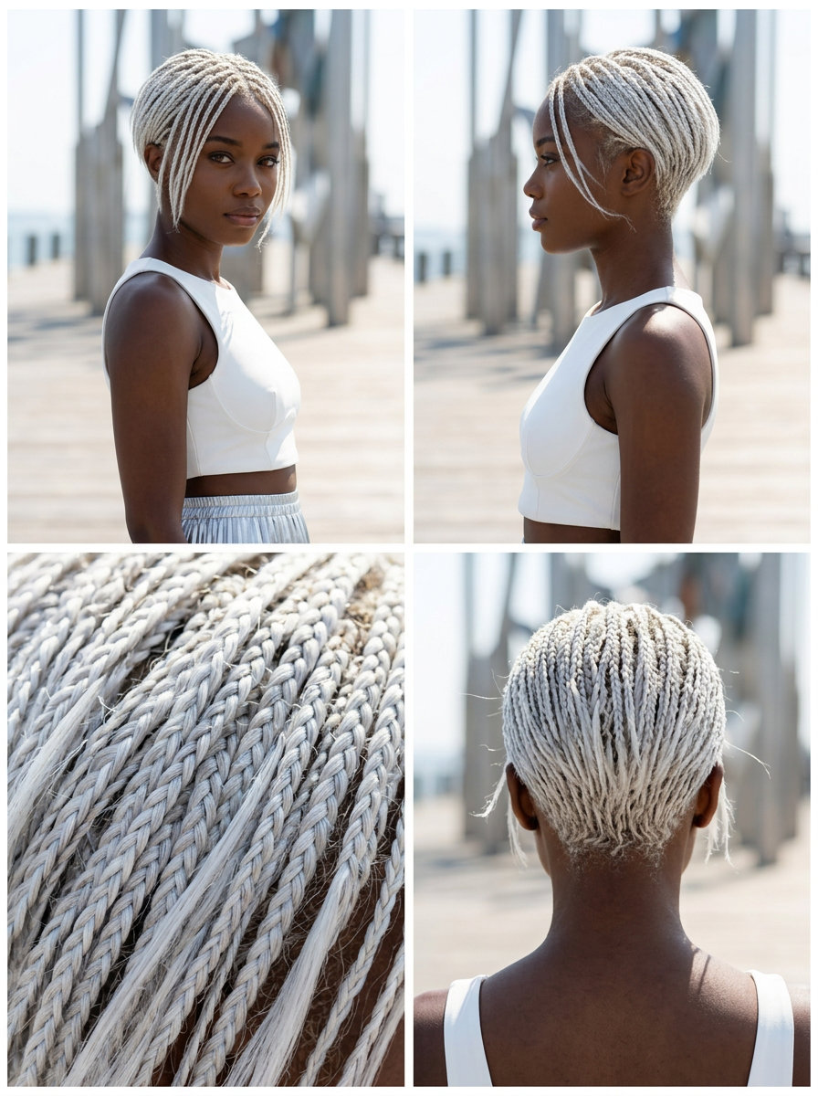 Platinum Braided Pixie 2026 short platinum blonde micro-braids pixie haircut with tapered sides for summer 2026
