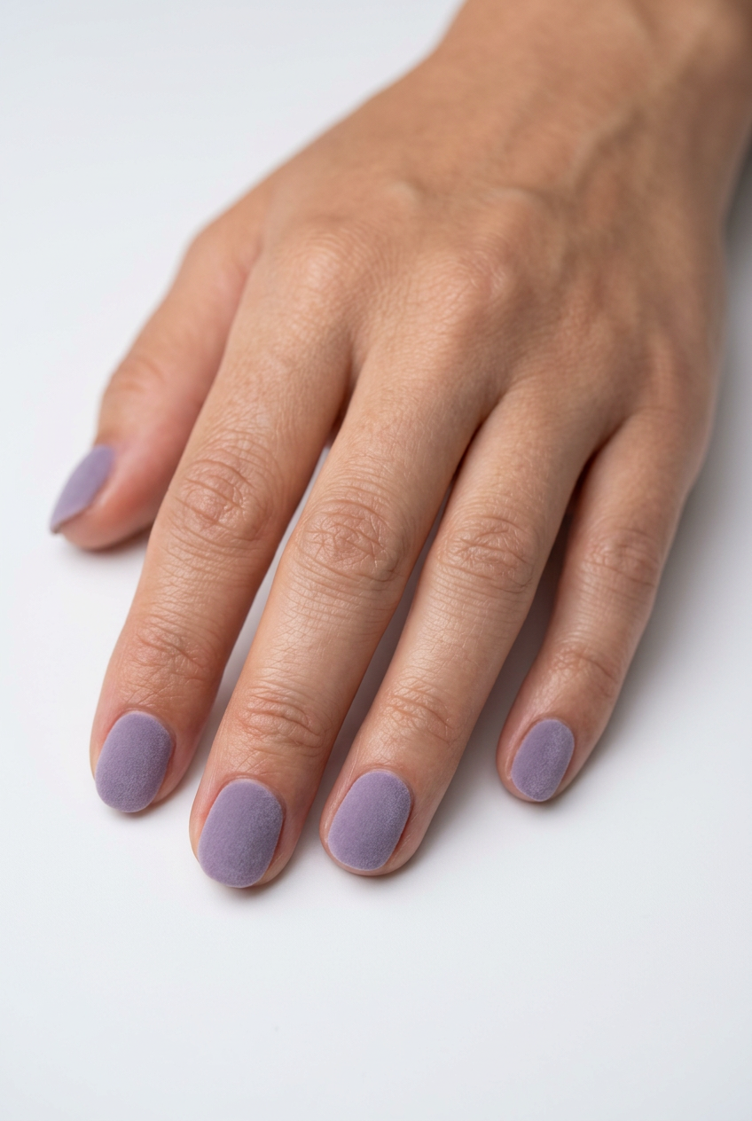 Soft Matte Lavender Nails 2026: Relaxed Evening Style Lavender Haze Velvet nails: muted lavender with a comforting, sophisticated matte finish for daily wear.