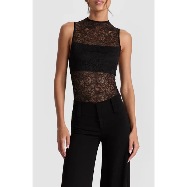 top Alice + Olivia Nichol Lace Bodysuit in Black at Nordstrom Rack, Size X-Small Nordstrom Rack $128.97