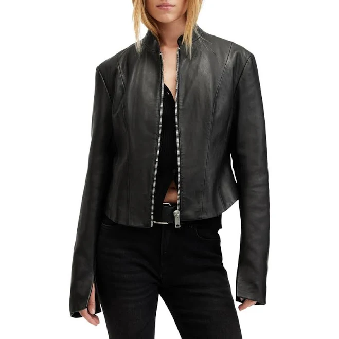 leather jacket Allsaints Women's Slim Fit Sheep Leather Sadler Jacket Nordstrom $499