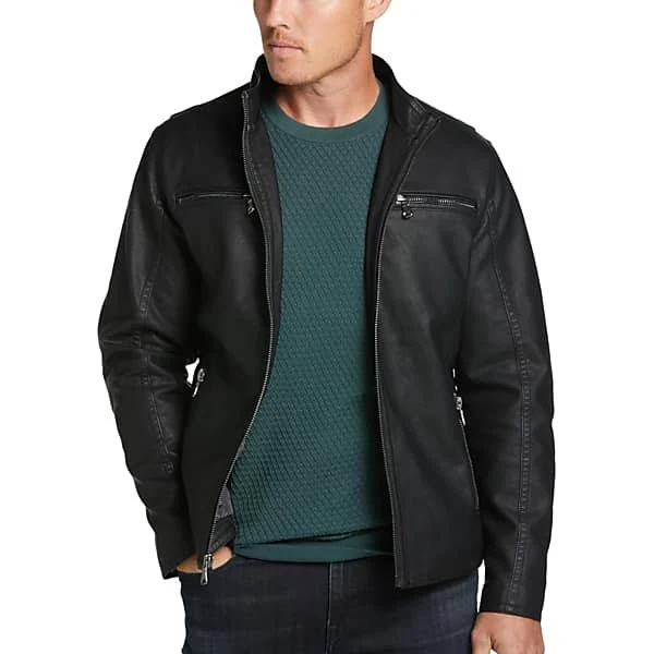 leather jacket Awearness Kenneth Cole Faux Leather Moto Jacket in Black – Modern Fit Men’s Motorcycle Style Coat, Size XL Men's Wearhouse $79.99