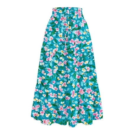 skirt Bbyeadc Skirts for Women Tiered Elastic High Maxi Skirt Comfy Drawstring Pleated Skirts Women Midi Length Trendy Floral Walmart - bbyeadc $8.69