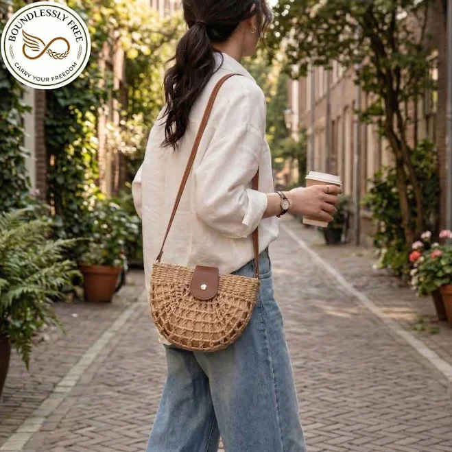 bag Boho Straw Crossbody Bag with Leather Strap Etsy - Seller $46.14