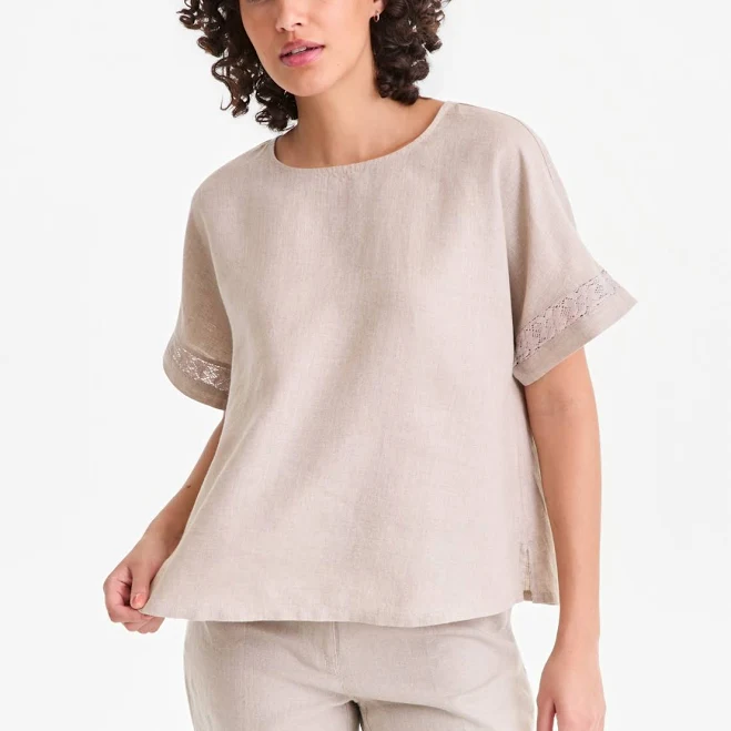 top Charter Club Women's Linen Eyelet-Trim Short-Sleeve Top Macy's $55.65