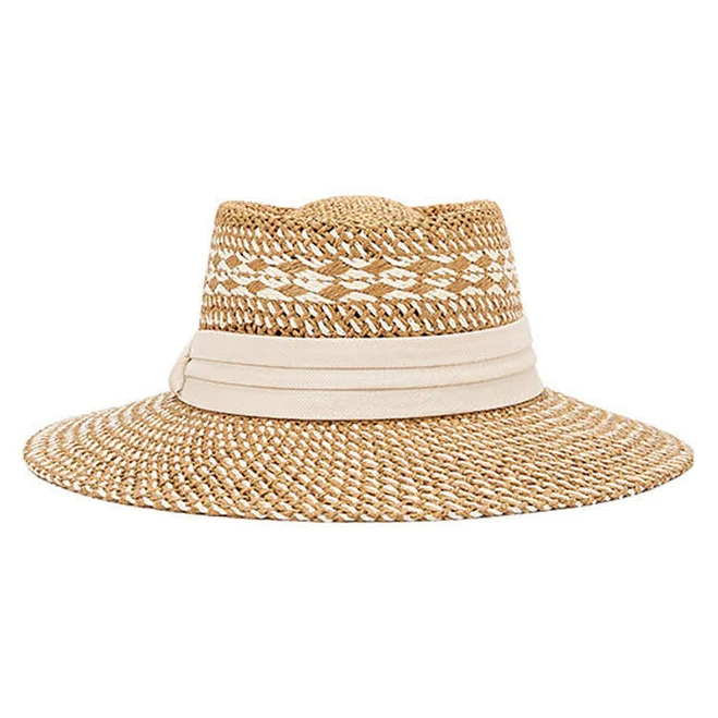 accessory Chic Natural Straw Boater Hat with Ribbon Band for Resort Vacations & Summer Beach Days IUHAT $30