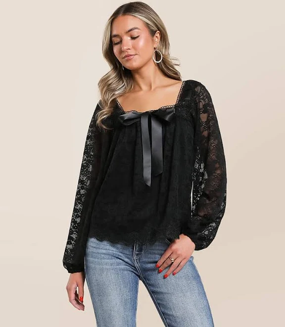 top Daytrip Women's Nylon Satin Bow Lace Top with Buckle Buckle $39.99