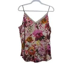 top Express Floral V-Neck Spaghetti Strap Satin Cami in Pink, Yellow & Cream Sz XXL eBay $17.99