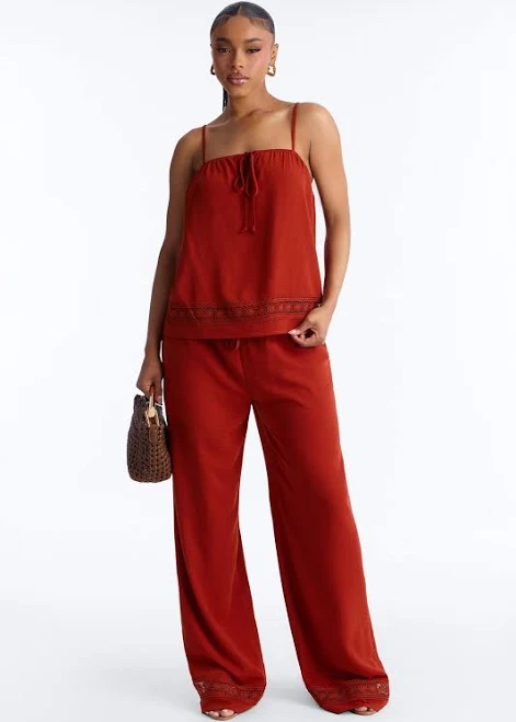 matching set Fashion Nova Sleeveless Linen Cami Wide Leg Pant Set Fashion Nova $30.99