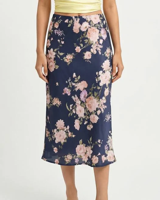skirt Gab & Kate Rosie Floral Satin Midi Skirt Mixology Clothing Co. $82