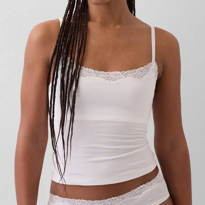 top Gap Women's Organic Stretch Cotton Lace-Trim Shelf-Bra Cami Gap $19