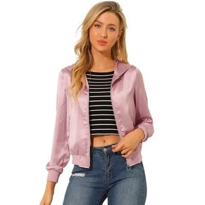 bomber jacket Inspire Chic Women's Casual Satin Bomber Jacket Target $44.99