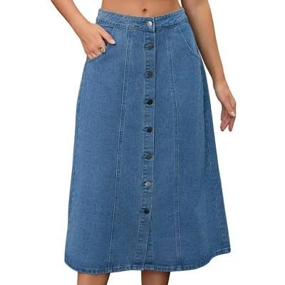skirt Inspire Chic Women's Denim Button Down Front Slit High Waisted Midi Skirt Target $35.99