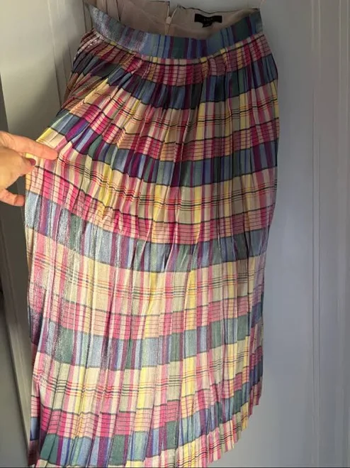 skirt J. Crew Skirts | J. Crew Pleated Plaid Midi Skirt In Pink, Blue, Yellow & Cream | Color: Blue/Pink | Size: 4 | Kcueva80's Closet Poshmark $25
