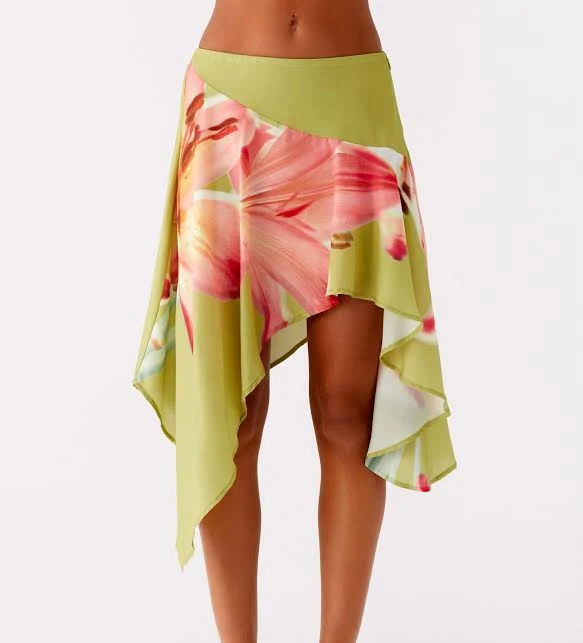 skirt Kia Low Rise Asymmetrical Jungle Floral Midi Skirt Peppermayo - US $75