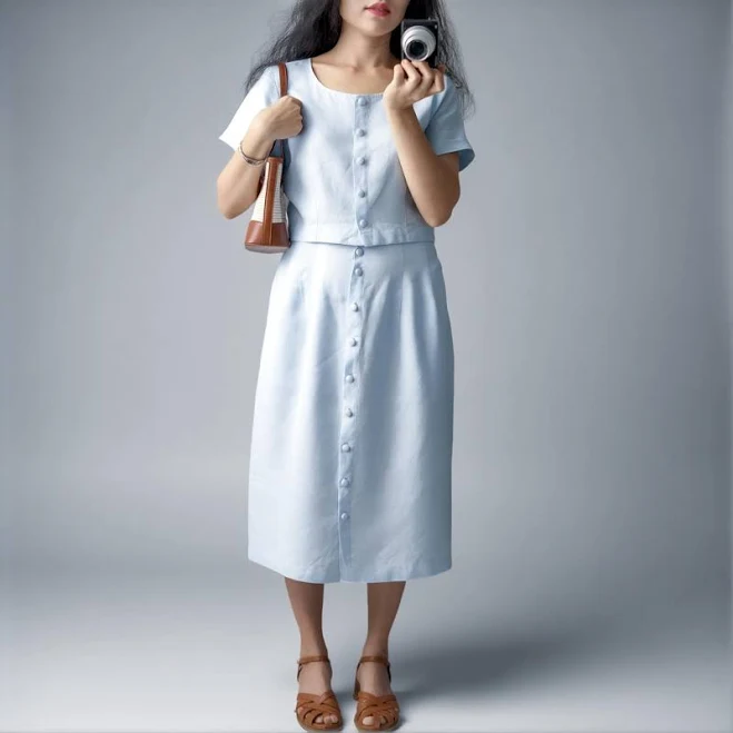 matching set Linen Two Piece Co-ord with Midi Skirt Etsy - Seller $57.9