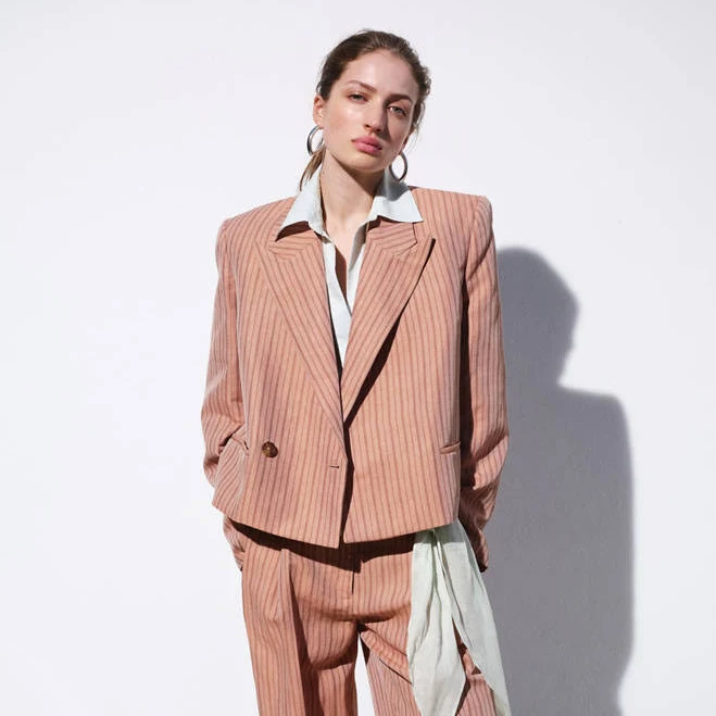 blazer MANGO Women's Cropped Striped Linen Blazer shop.mango.com $219.99