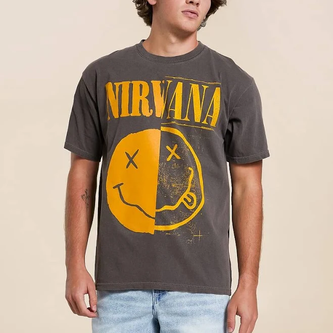 top Merch Traffic Men's Cotton Nirvana Band T-Shirt in Black/Grey | Size: Medium | Buckle Buckle $29.95