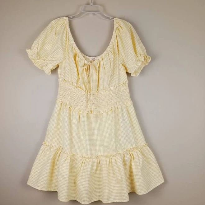 dress Miami Gingham Puff Sleeve Smocked Tiered Mini Dress Poshmark $25