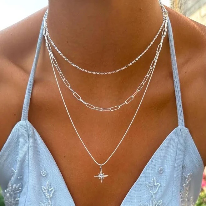 accessory North Star Paperclip Chain Necklace Set Etsy - Seller $32.27