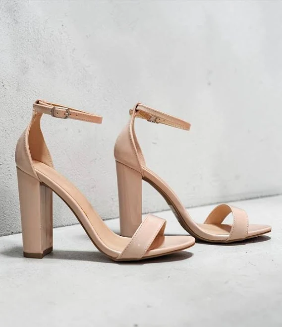 shoes Nude Block Heel Sandals With Ankle Strap Patent Leather Finish Open eBay - bfashionista $44.99