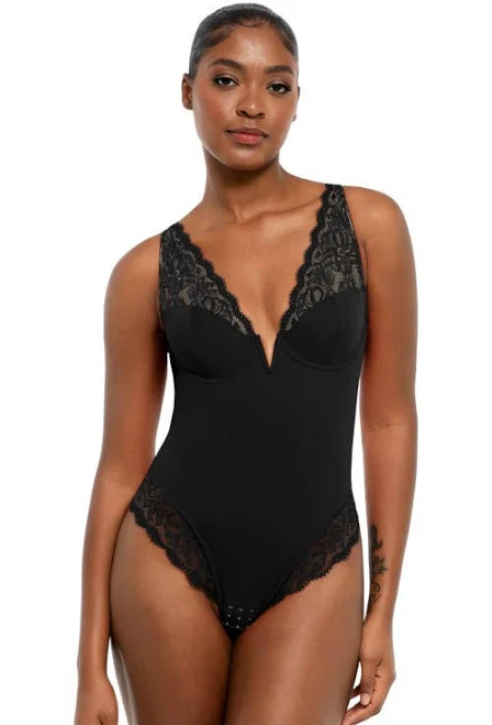 top Popilush Women's Shapewear Square Neck Padded Shoulder Slimming Bodysuit Nordstrom $69