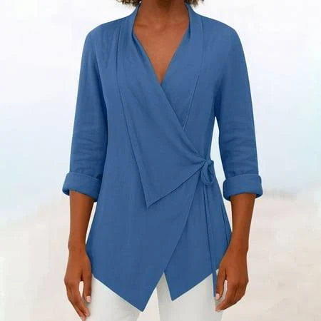 shirt Pounoo Women's Casual Loose V-Neck Linen 3/4 Sleeve Shirt Walmart - Pounoo $10.43