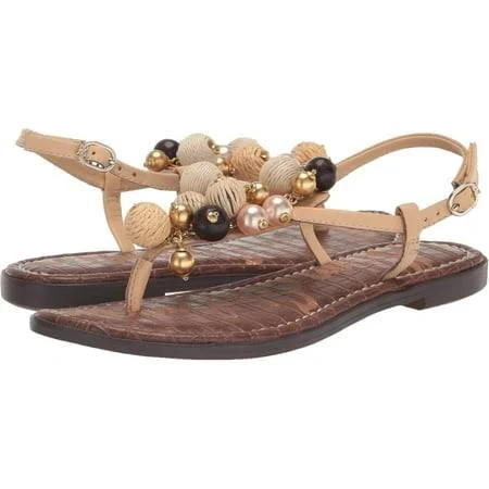 shoes Sam Edelman Women's Gretta Beaded T-Strap Slingback Flat Sandals Natural Walmart - Fantastic Footwear $49.99