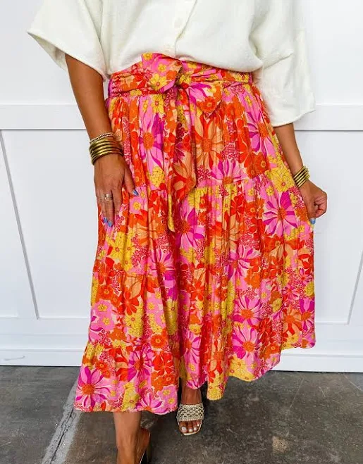skirt Sunset Dahlia Tiered Midi Skirt Jules & James Boutique $54.9
