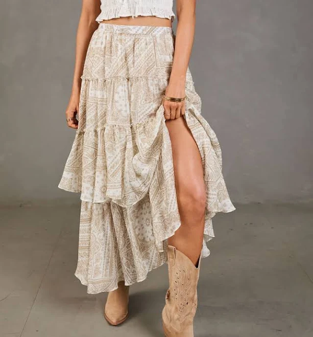 skirt Sunset Drifter Tiered Paisley Maxi Skirt VICI $46.62