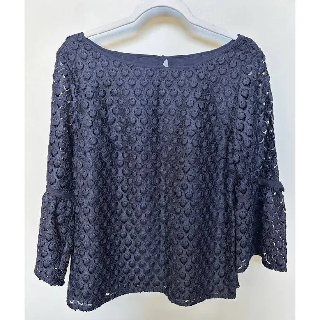 top Talbots Tops | Rsvp By Talbots Navy Blue Lace Overlay Blouse Top Medium Elegant Dressy | Color: Blue/Red | Size: M | Nichic4's Closet Poshmark $30
