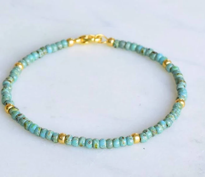 accessory Turquoise and Gold Beaded Bracelet Etsy - Seller $23.67