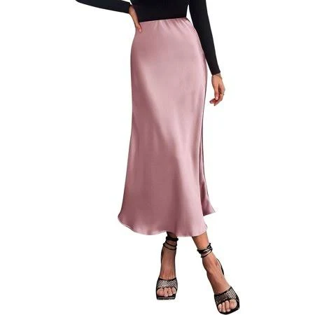skirt Women's Flowy A-Line Satin Midi Skirt Walmart - BTFBM $29.99