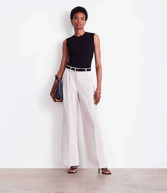 pants Women's Loft Versa Crepe Drape Pleated Relaxed Straight Pants LOFT $42.48