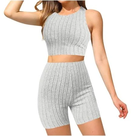 matching set Women's Round Neck Sleeveless High Waist Biker Shorts Workout Sets Walmart - Lovzfmll $12.54